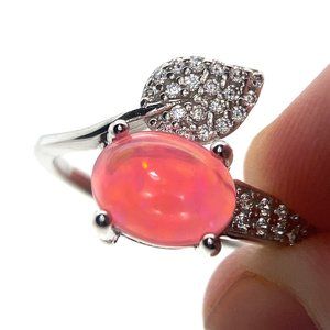 Pink Opal 1.89ct Platinum Finish Solid 925 Sterling Silver Ring